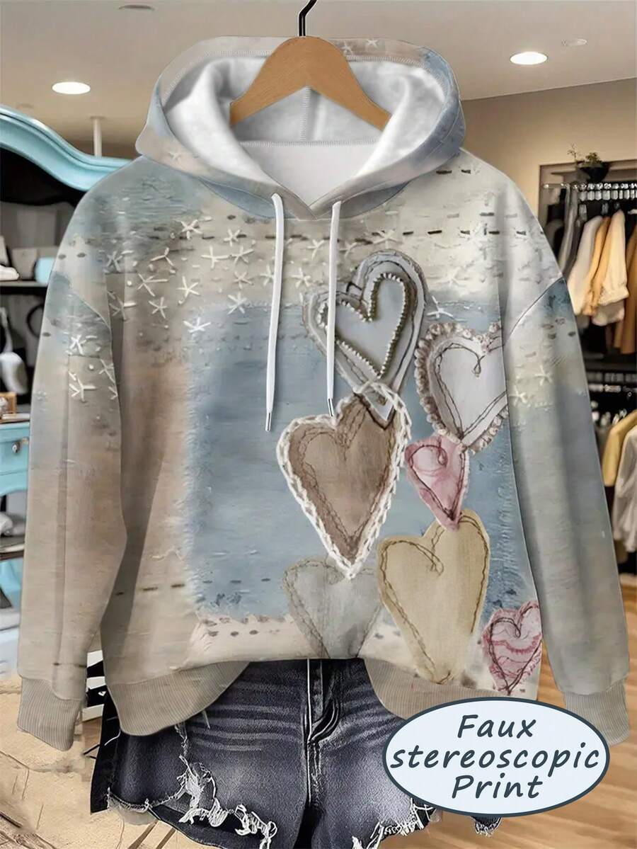 EMERY ROSE Felpa con cappuccio da donna oversize e morbida, con stampa vintage a cuore e sale marino, con effetto tridimensionale invecchiato, adatta per l'autunno e l'inverno, felpa alla moda, bella felpa, regalo per fratelli/sorelle, felpa casual e semplice