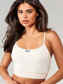 MISSGUIDED 罗纹两件套家居服，包括吊带上衣和细肩带阔腿裤 - 杏色 - 查看 5