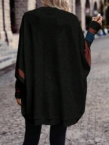 SHEIN Frenchy Women's Contrast Striped Batwing Sleeve Fashionable Versatile Travel & Holiday Jacket Casual Black Spring - Black - View 2