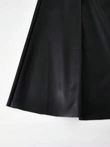 SHEIN ChillGrl 女童 PU 皮革半身裙，厚实面料，Y2K 可爱风格，腰间蝴蝶结装饰，适合春秋季休闲、派对、度假穿着。 - 黑色 - 查看 8