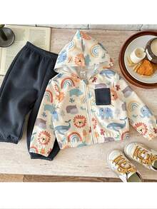 Pixure   2pcs Baby Boy Knitted Cute Animal Pattern Hooded Casual Jacket And Pants Set,Hoodie,Baby Boy Clothes,هودي,ملابس شتويه - Multicolor - View 4