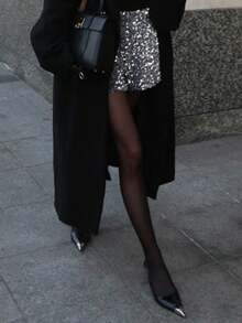 Dazy Tall Tall Women's Sequin Elegant City Casual Shorts - Silver - View 5