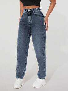 EURMUSE Zipper Fly Denim Jeans - Blue - View 5