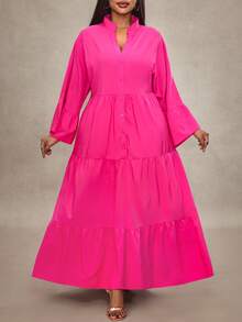 Truni Sukienka koszulowa damska w dużym rozmiarze, swobodna, luźna, tkana, o kroju litery A, - Wyrazisty róż - Zobacz 8