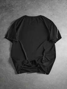 Manfinity Campus Court 男士休闲撞色缝线圆领短袖T恤 - 黑色 - 查看 2