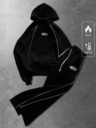 Tuta con cappuccio da uomo, set casual con felpa con cappuccio e stampa in inglese americano, autunno/inverno