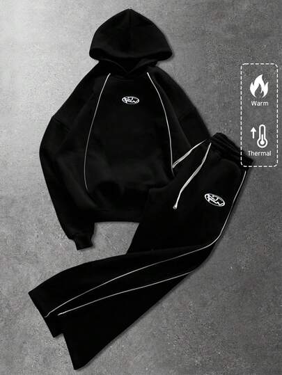 Survêtement à capuche pour hommes, ensemble de sweat-shirt à capuche imprimé en anglais américain décontracté, automne/hiver