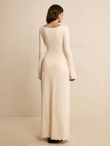 Poéselle Đầm dài tay thanh lịch thường ngày dành cho nữ - Trắng ngà - Xem 2