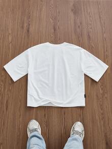 SWAVVY Áo thun nam tay ngắn cắt hộp màu trắng họa tiết đô thị thường ngày, dành cho bạn bè, mùa hè - trắng - Xem 3