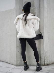 SAYEHFBABY Women's Winter Lapel Open Front Fluffy Jacket - Grey - View 2