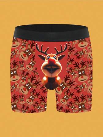 NotGurli 1件男士圣诞元素平角内裤