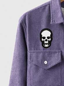 ROMWE MEN Goth Cord-Hemd mit Knopfleiste, lässige Mode mit Totenkopf-Muster, Langarm - Violett - Übersicht 6