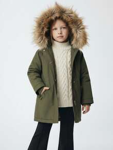 Maija Kids Maija Kids 超大款连帽毛领落肩长袖休闲外套 - 軍綠色 - 查看 4