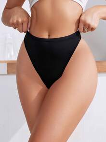 Matte Fabric Comfortable High-Cut Black Sexy Thong - Black - View 5