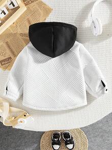 Baby Boy Toddler Contrast Color Fluffy Hooded Jacket,Late Fall Winter White Modest Date Outerwear,Infant Zip Long Sleeve Casual Clothes 0-3 Years - White - View 3