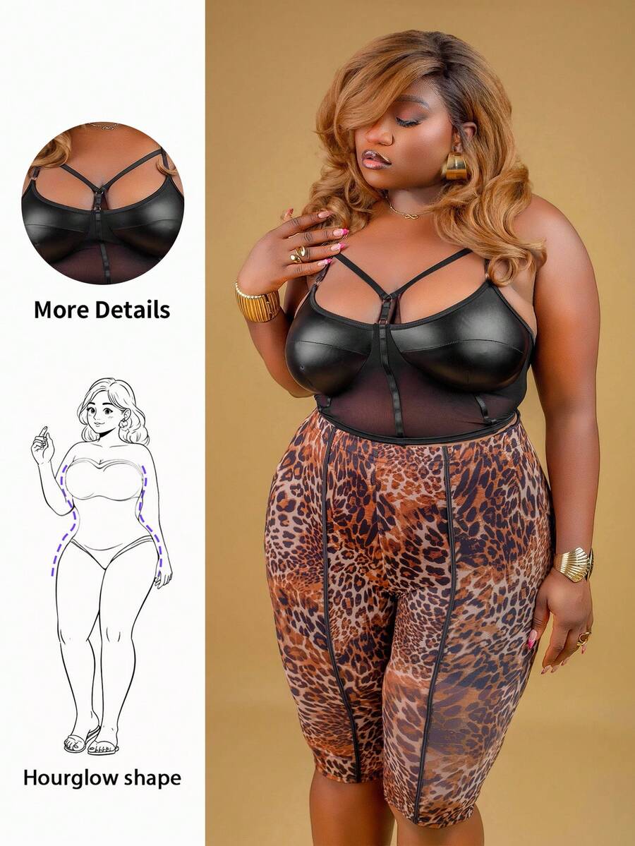 CurvyTilda Tildaharris Plus Bikercore Mesh Insert Bustier Black Corset Cami Top, Summer, For Hourglass Body Shape, Christmas