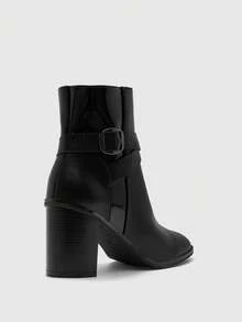 CUCCOO BIZCHIC Botas de tobillo de tacón alto grueso versátiles y de uso diario para mujer - Negro - Ver 9