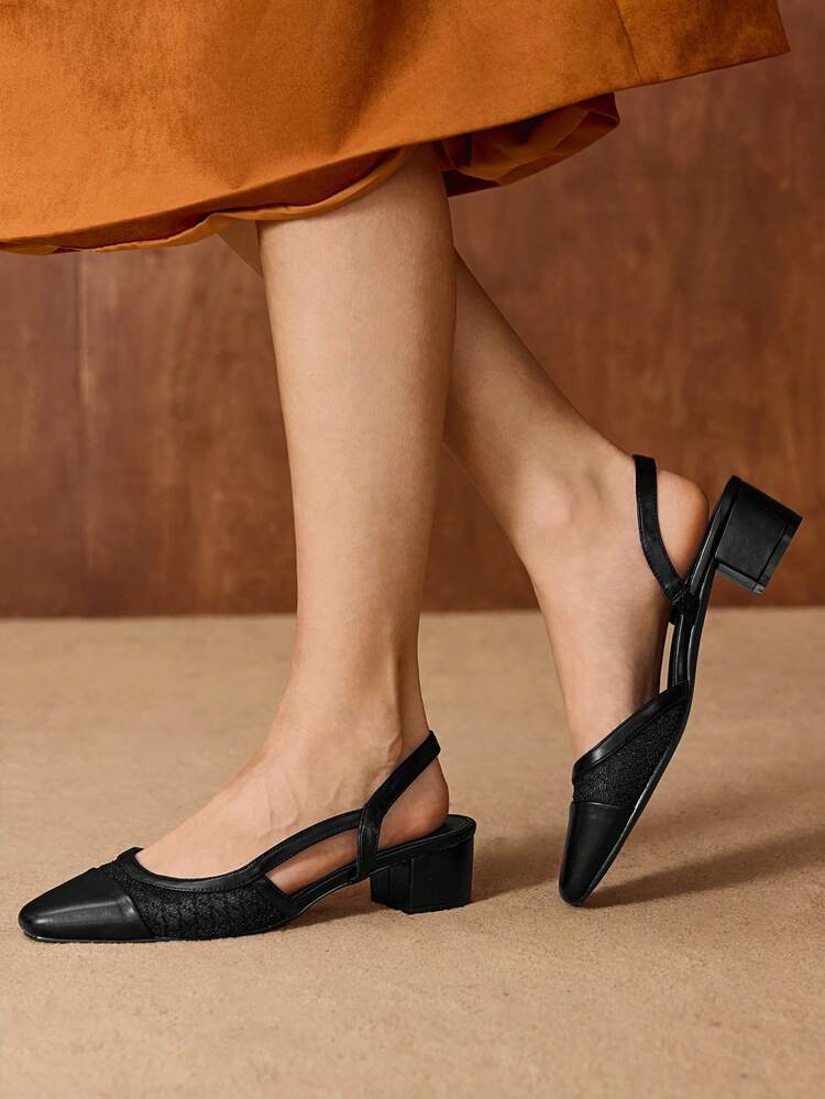 WOMEN CONTRAST LACE SLINGBACKS PUMPS VALENTINE'S DAY SPRING SHOES