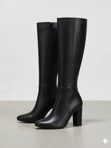 Botas de mujer botas altas a media pierna calzado estilo clasico básico botas de tacón cono para mujer calzado para dama de lujo sexy material premium casual botas con suela antideslizante acojinadas botas altas media  pierna para fiestas  festivales trabajo colegio botines botas largas casuales botas womens boots shoes MinasDelRey - Negro - Ver 1