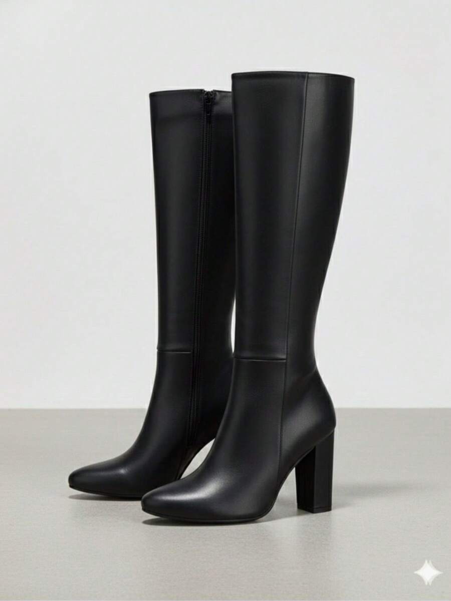 Botas de mujer botas altas a media pierna calzado estilo clasico básico botas de tacón cono para mujer calzado para dama de lujo sexy material premium casual botas con suela antideslizante acojinadas botas altas media  pierna para fiestas  festivales trabajo colegio botines botas largas casuales botas womens boots shoes MinasDelRey - Negro - Ver 1