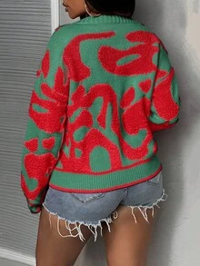 Slaydiva 女士休闲撞色落肩开衫，适合秋冬季、节日、新年、情人节等场合。 - 彩色 - 查看 5