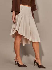 COSMINA Chân váy xòe bất đối xứng thanh lịch dành cho nữ, đa năng cho các buổi hẹn hò, đi làm, mọi mùa - Màu be - Xem 1
