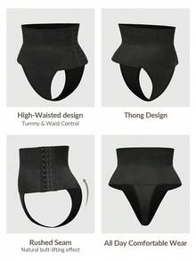 SHAPORA Seamless High-Waisted Thong Shapewear Bottom Body Shaper Butt Lifter With Adjustable 3-Level Closure Butt Lifter-Tummy Waist Control - Black - View 4