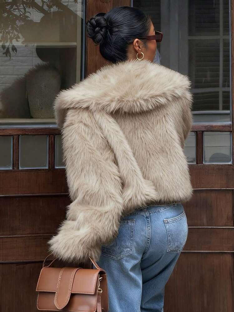 Women's Thickened Short Fluffy Jacket, Brown, Autumn/Winter Women Coats