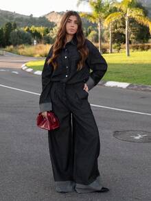 Hitanina Combinaisons en jean à manches longues avec poches boutons, style décontracté mode pour femmes