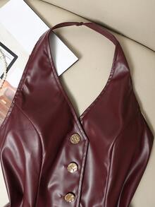 Franclia ملابس علوية خزامى بياقة حلقية للنساء باللون الأحمر الجديد - عنابي اللون - مشاهدة 5