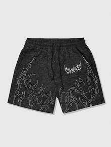 ROMWE MEN Goth Ensemble t-shirt col rond imprimé et short décontracté pour homme - Noir - Voir 3