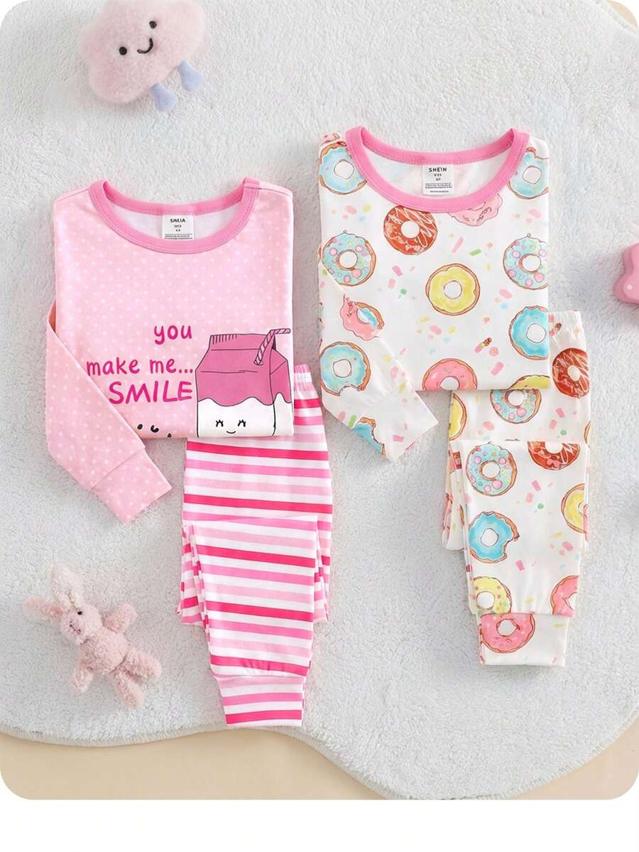 4件套少女休闲舒适圆领套头T恤和裤子家居服套装 - 彩色 - 查看 1