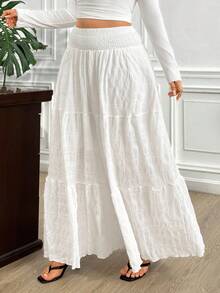 Truni Elyhuante_03 Plus Size Solid Color Drawstring Waist Skirt, Casual For Spring & Summer, For Pear Triangle Body Shape - White - View 6