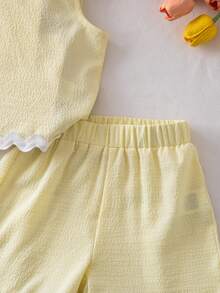 Genkimix Kids Young Girl' Textured Fabric Contrast Hem Sleeveless Top & Casual Shorts T-Shirt Set - Yellow - View 7