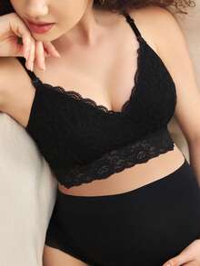 BloomMama 1件黑色法式蕾丝拼接哺乳吊带孕妇内衣 - 黑色 - 查看 4