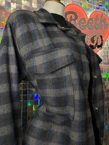 Chaqueta casual de mujer con estampado de cuadros de manga larga cuello con botones y bajo - gris y azul - Ver 7