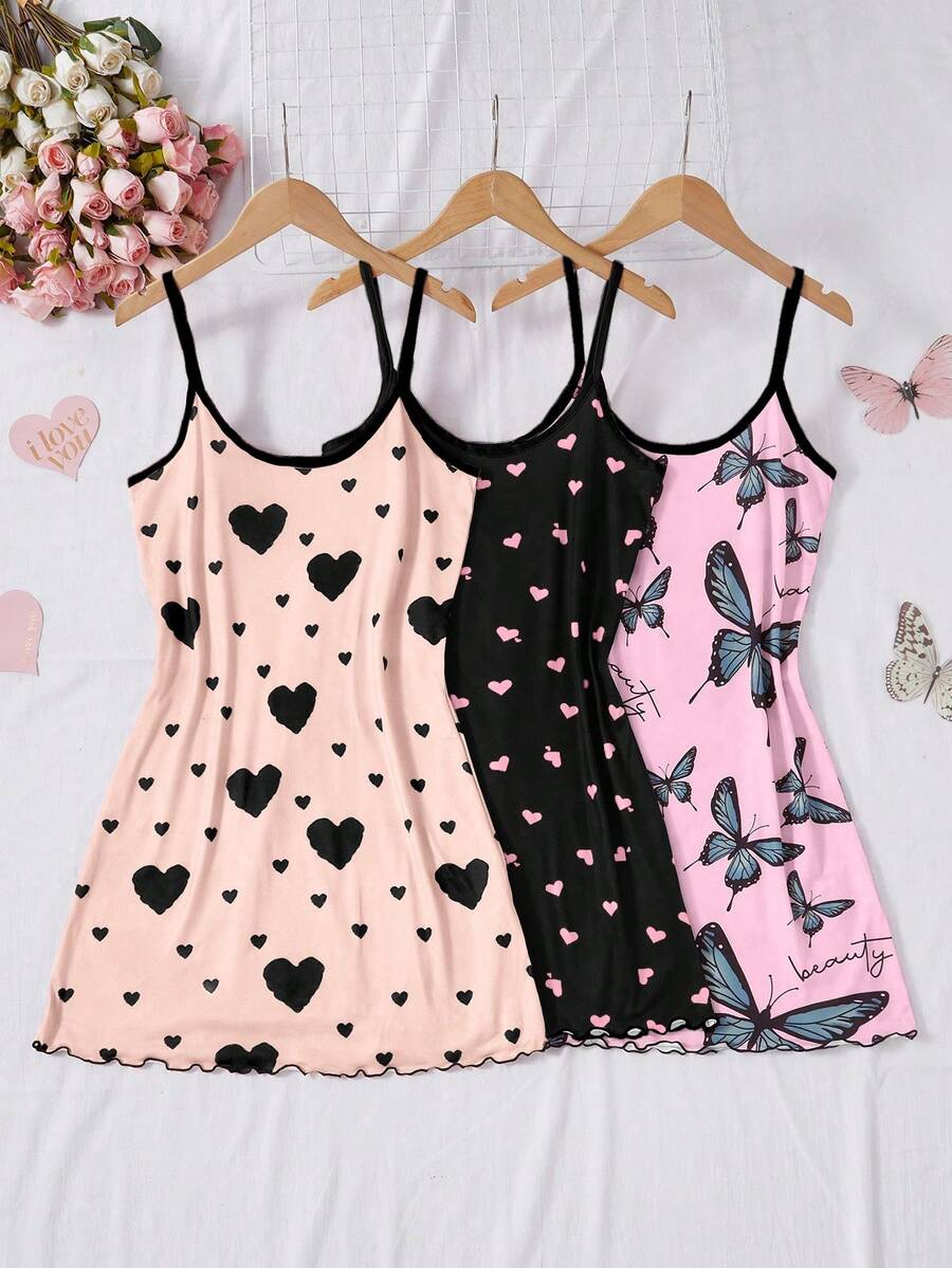 SHEIN Conjunto de 3 piezas de camisola de punto con estampado de corazón y lazo para mujer - Multicolor - Ver 1