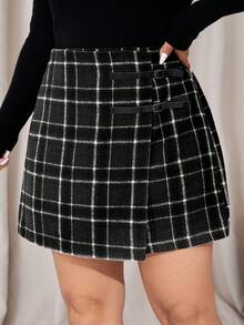 Auralis Falda A-Line de mujer talla grande con estampado a cuadros, otoño/invierno - Blanco y Negro - Ver 3