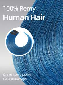 ROMWE Goth Kolorowe doczepiane włosy, 100% naturalne włosy, kolor niebieski, 2 szt., z 4 klipsami, proste pasemka, kolorowe doczepiane włosy, tęczowe doczepiane włosy dla wszystkich rodzajów włosów i miłośników mody - SBlue - Zobacz 5