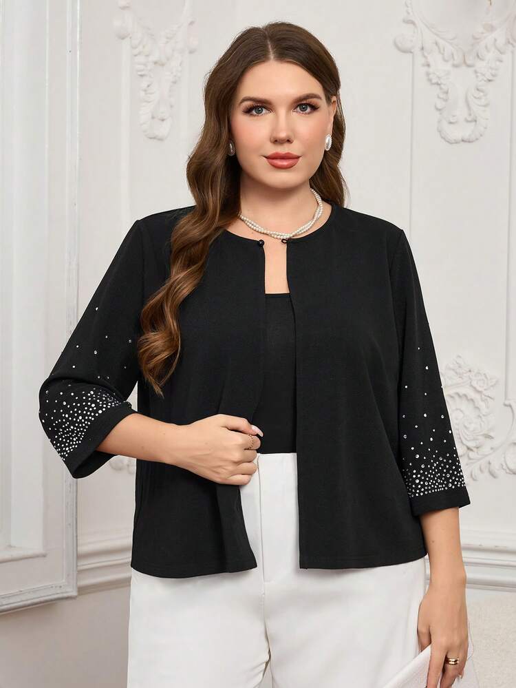 Chaqueta corta elegante con un solo botón y adornos de strass, adecuada para primavera y otoño, salidas, nueva colección 2025, simple y de moda para uso diario, talla grande para invierno, cómoda y transpirable, para mujeres en Navidad, Año Nuevo, adecuada para múltiples ocasiones como Navidad, citas nocturnas, fiestas elegantes, citas nocturnas, Acción de Gracias, adecuada para el Día de San Valentín