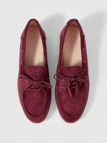 Sleekvia Women's Casual Versatile Commuting Lace-Up Loafer Flats For Christmas - Burgundy - View 2