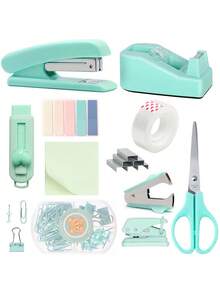 1pc Macaron Desktop Office Stationery Set, Stapler, Tape Holder, Scissors, Staple Remover - Multicolor - View 2