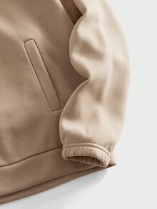 HIMLAND Men's Solid Color Long Sleeve Hooded Sweatshirt, Elegant Minimalist For Daily Commute - Khaki - View 3