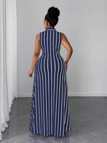 Maweii Vestido casual de punto con diseño de rayas y retorcido para mujer de talla grande - Azul Marino - Ver 2