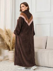 Lacomfia Luźna, kontrastowa sukienka w kolorze puchu, zapinana na zamek, z długim rękawem, luźna, regularna, jesienno-zimowa, w dużym rozmiarze - Wielokolorowe - Zobacz 2