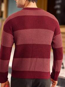 Manfinity VCAY Maglione lavorato a maglia da uomo, bordeaux, autunnale, casual elegante, abbigliamento formale, pullover in filato morbido con contrasto di colore, abbinamento natalizio per famiglia e coppia - Multicolore - Visualizzare 2
