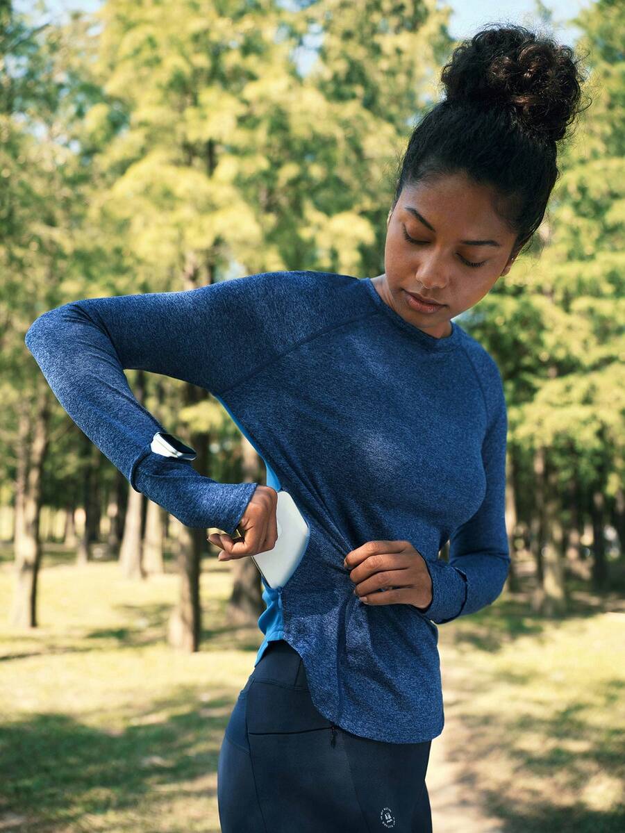 In My Nature 休闲百搭撞色网眼印花长袖T恤，适合户外运动 - 彩色 - 查看 1