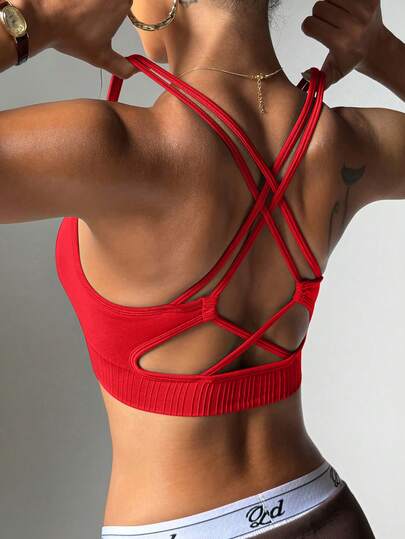 Core Rhythm Seamless Women Solid Color Criss-Cross Back Everyday Fitness Sports Bra