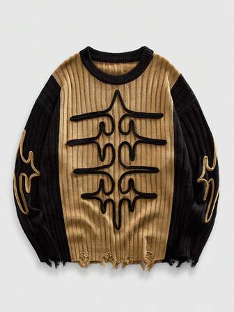 Maglione da uomo a girocollo in maglia jacquard con colori a contrasto, stile urban chic