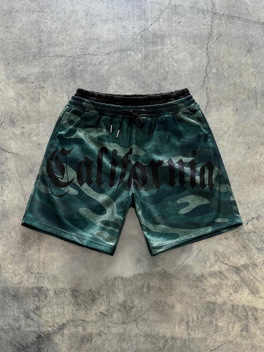 AXEPEAK Men's Letter Patched Detail Contrast Trim Drawstring Waist Shorts, Streetwear Ready - Multicolor - View 1